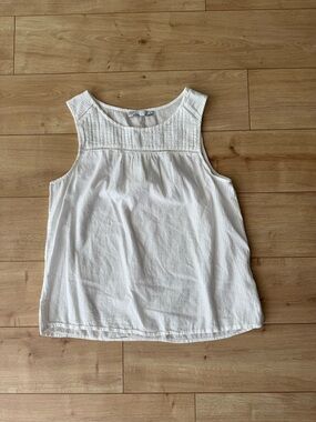 Prana Organic Cotton White Pleated Tank Top Sleeveless Blouse L Minimalist